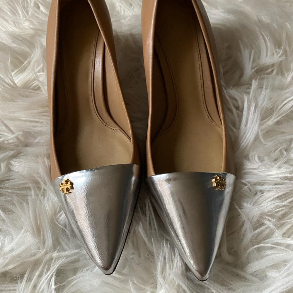 Tory Burch never been worn nude and silver heel
